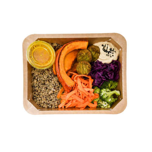Bowl Greenz Falafel au quinoa, falafels, houmous et pickles de chou rouge